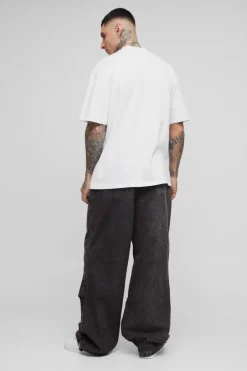 Fashion boohooMAN Tall Washed Ripstop Pleat Knee Parachute Pants charcoal