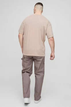 Cheap boohooMAN Tall Washed Ripstop Relaxed Fit Carpenter Trousers chocolate