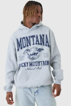 Best boohooMAN Tall Western Varsity Oversized Hoodie grey