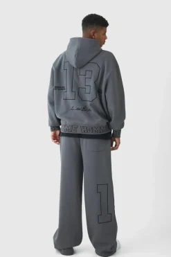 Hot boohooMAN Tall Wide Leg Homme Embroidered Varsity Joggers charcoal