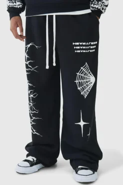 Clearance boohooMAN Tall Wide Leg Print Joggers black