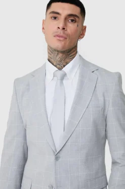 Flash Sale boohoo Tall Window Pane Check Skinny Fit Suit in light grey