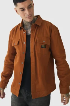 Best boohooMAN Tall Worker Overshirt in tan