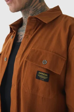 Best boohooMAN Tall Worker Overshirt in tan