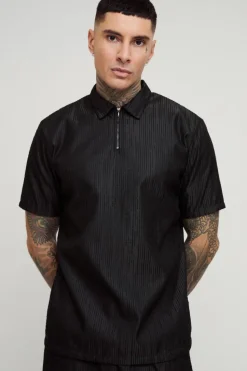 Best Sale boohoo Tall Woven Rib Texture Polo and Trouser Set black