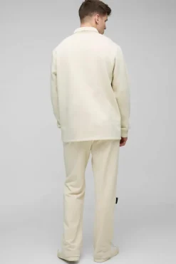Online boohooMAN Tall Woven Tab Rugby Polo ecru