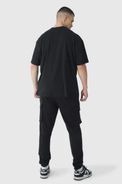 Discount boohooMAN Tall Woven Tab Slim Fit Cargo Joggers black