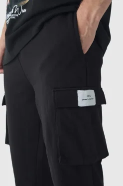 Discount boohooMAN Tall Woven Tab Slim Fit Cargo Joggers black