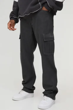 New boohooMAN Tall Zip Hem Straight Fit Cargo Jeans mid grey