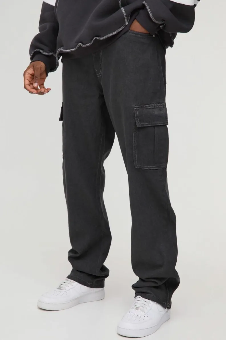 New boohooMAN Tall Zip Hem Straight Fit Cargo Jeans mid grey