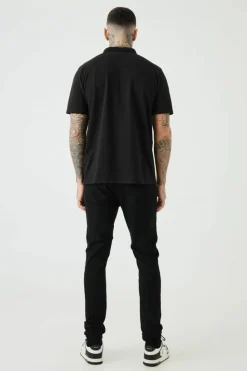 Flash Sale boohooMAN Tall 1/4 Zip Pique Polo black