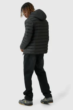 Discount boohooMAN Tall Zip Through Hooded Puffer Jacket In black