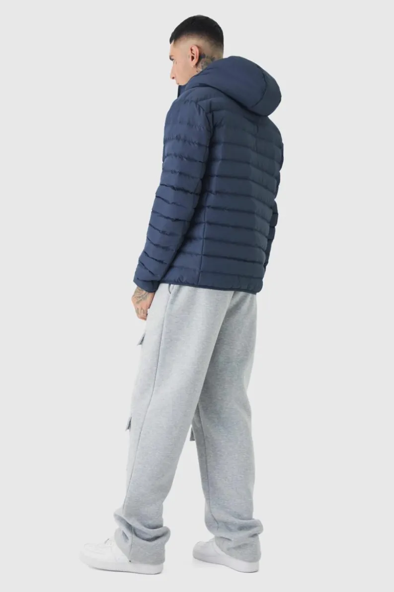 Outlet boohooMAN Tall Zip Through Hooded Puffer Jacket In navy