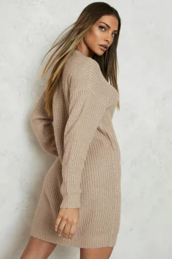 Cheap boohoo Crew Neck Jumper Dress tan