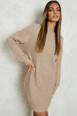 Cheap boohoo Crew Neck Jumper Dress tan