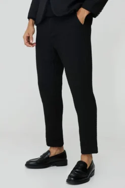 Online boohooMAN Tapered Boucle Suit Trouser black