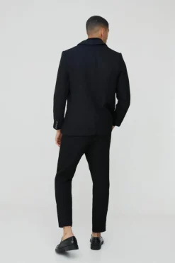 Online boohooMAN Tapered Boucle Suit Trouser black