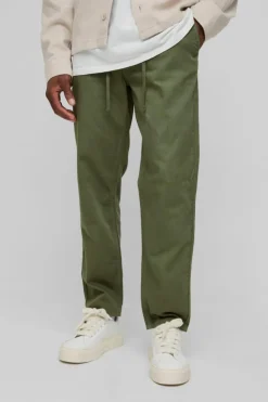New boohooMAN Tapered Chinos With Drawcords In khaki