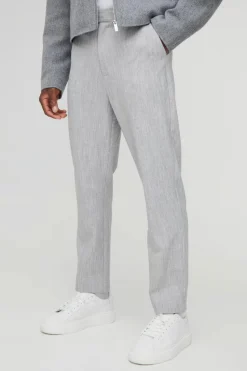 Hot boohooMAN Tapered Cropped Fit Trousers light grey