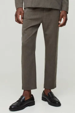 Fashion boohooMAN Tapered Cropped Fit Trousers taupe