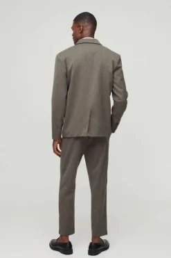 Fashion boohooMAN Tapered Cropped Fit Trousers taupe