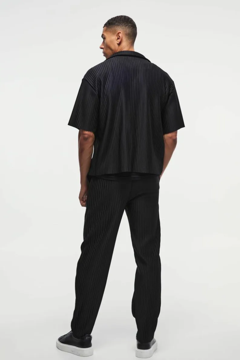 Flash Sale boohooMAN Tapered Fit Elasticated Waist Pleated Trouser black