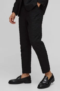 Best boohooMAN Tapered Fit Jacquard Textured Suit Trouser black