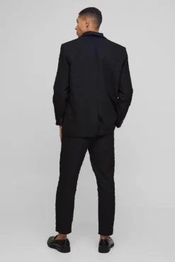 Best boohooMAN Tapered Fit Jacquard Textured Suit Trouser black
