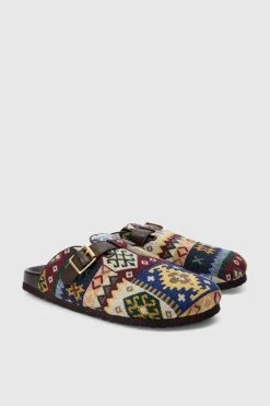 Hot boohooMAN Tapestry Buckle Detail Mule red