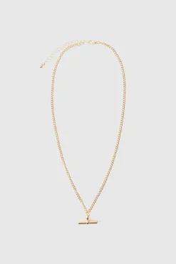 Best boohooMAN T Bar Pendant Necklace In gold