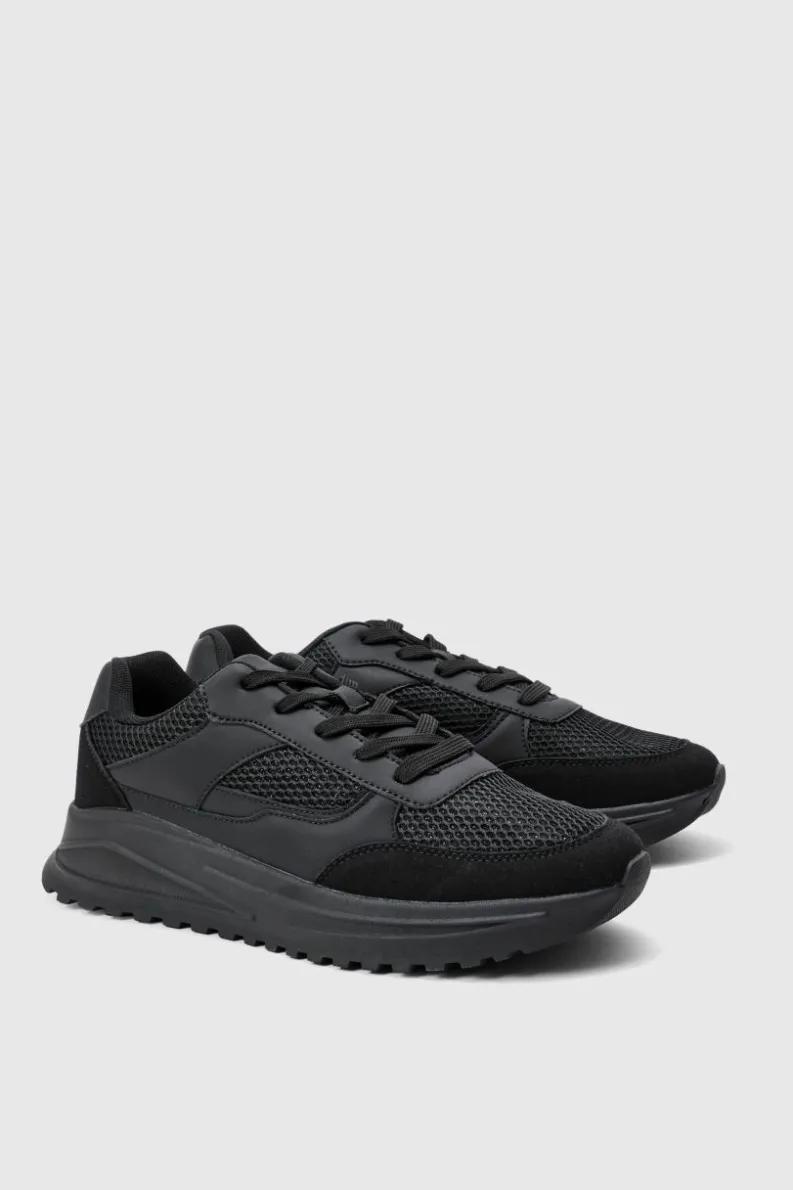 New boohooMAN Tech Mesh Runner Trainer black