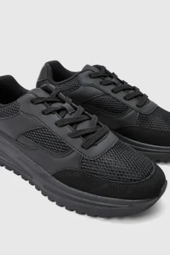 New boohooMAN Tech Mesh Runner Trainer black