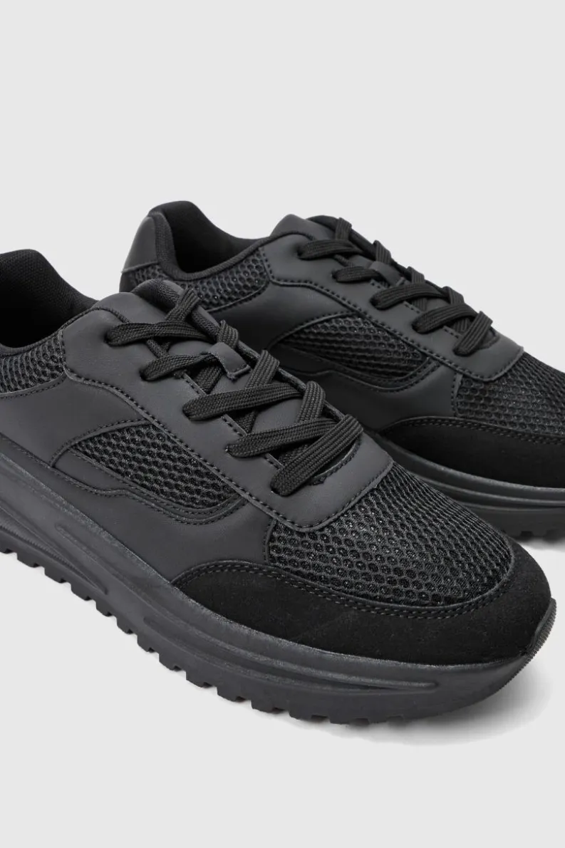 New boohooMAN Tech Mesh Runner Trainer black