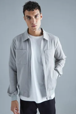 Clearance boohooMAN Technical Stretch Harrington Jacket With Patch Pockets grey