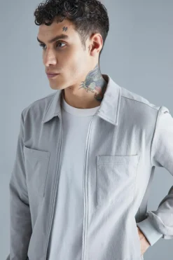 Clearance boohooMAN Technical Stretch Harrington Jacket With Patch Pockets grey