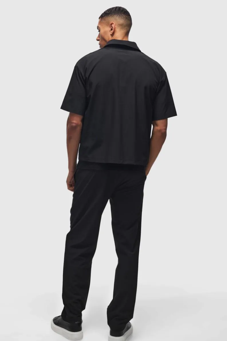 Best Sale boohooMAN Technical Stretch Oversized Boxy Zip Through Pocket Detail Shirt black