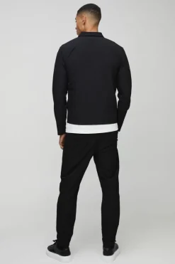 Best Sale boohooMAN Technical Stretch Zip Through Long Sleeve Shirt black