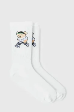 Hot boohooMAN Teddy Bear Sports Socks white