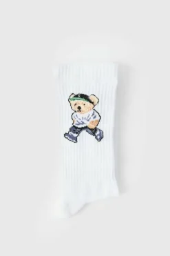 Hot boohooMAN Teddy Bear Sports Socks white