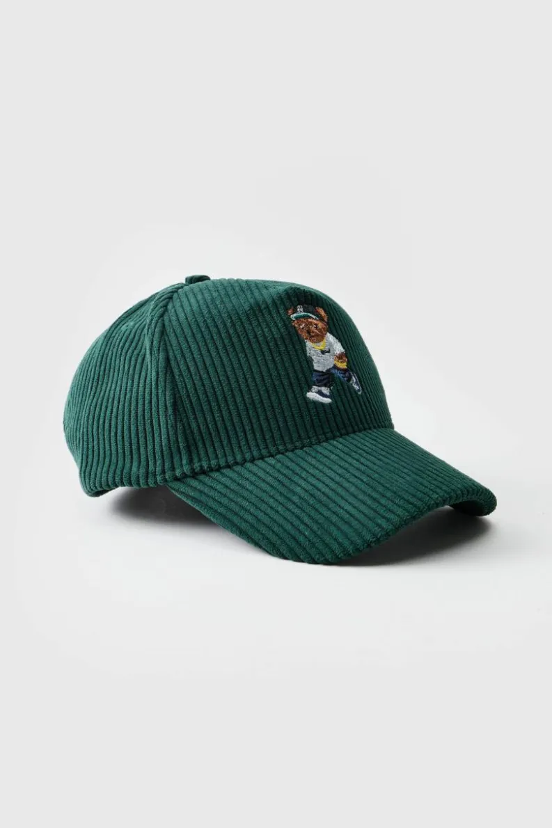 Shop boohooMAN Teddy Cord Cap forest