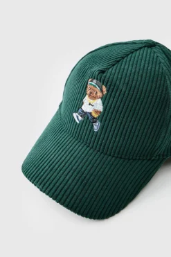 Shop boohooMAN Teddy Cord Cap forest
