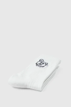 Discount boohooMAN Teddy Logo Embroidered Socks white