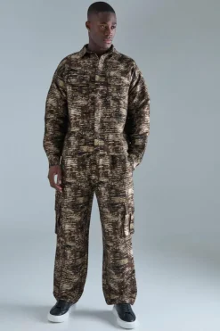 Flash Sale boohoo Textured Camo Patch Pocket Set stone
