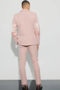 Cheap boohoo Textured Double Breasted Elbow Patch Suit pink