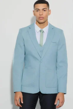Store boohoo Textured Elbow Patch Slim Fit Blazer & Waistcoat teal