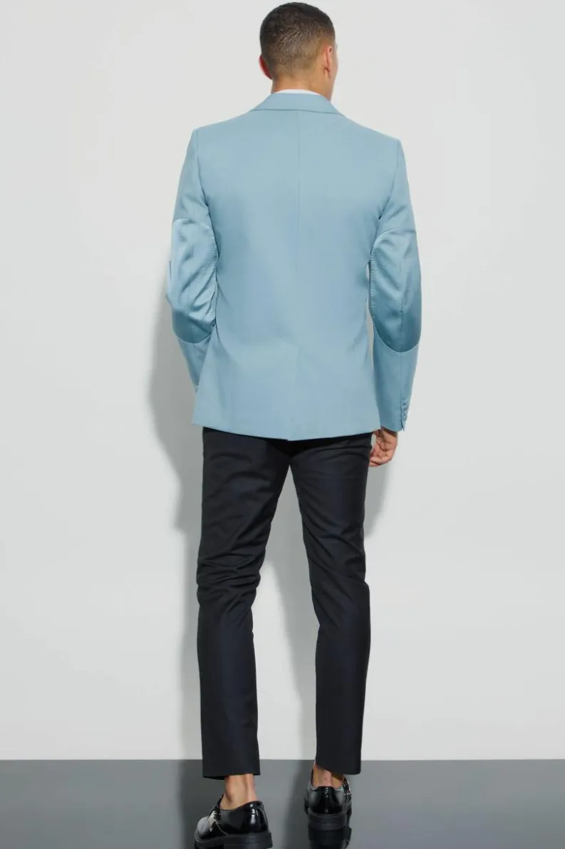 Store boohoo Textured Elbow Patch Slim Fit Blazer & Waistcoat teal