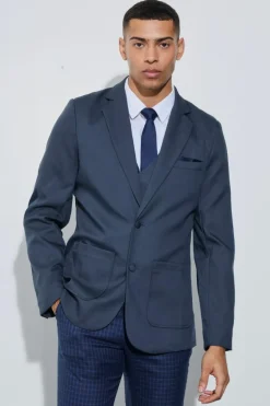 Outlet boohoo Textured Elbow Patch Slim Fit Blazer & Waistcoat navy