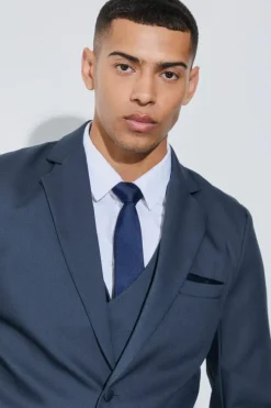 Outlet boohoo Textured Elbow Patch Slim Fit Blazer & Waistcoat navy