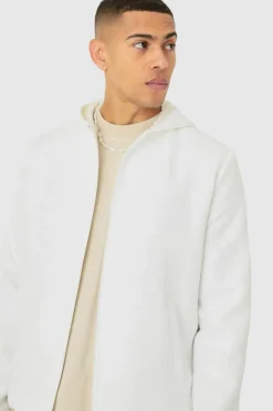 Online boohooMAN Textured Jacquard Smart Hooded Jacket white