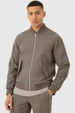 Store boohooMAN Textured Regular Fit Tailored Bomber Jacket mocha